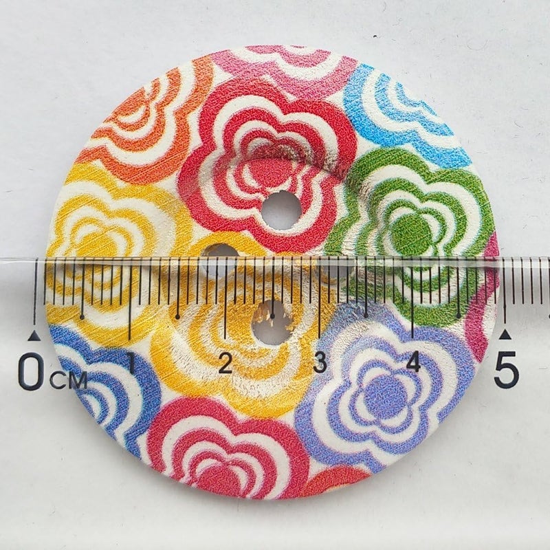 Chenkou Craft 20pcs 2" (50mm) Round Flower Wood Buttons 4 Holes Craft Sewing Button (50mm) - Image 1